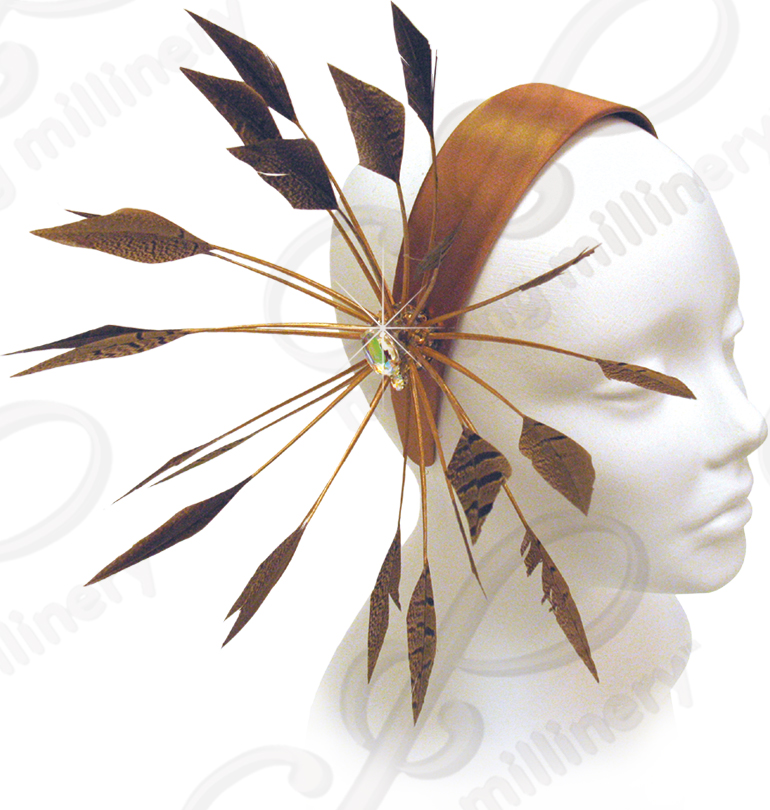 Headband with Signature Fan Feathers & Rhinestones Church Hats Headband with Signature Fan Feathers & Rhinestones Church Hats